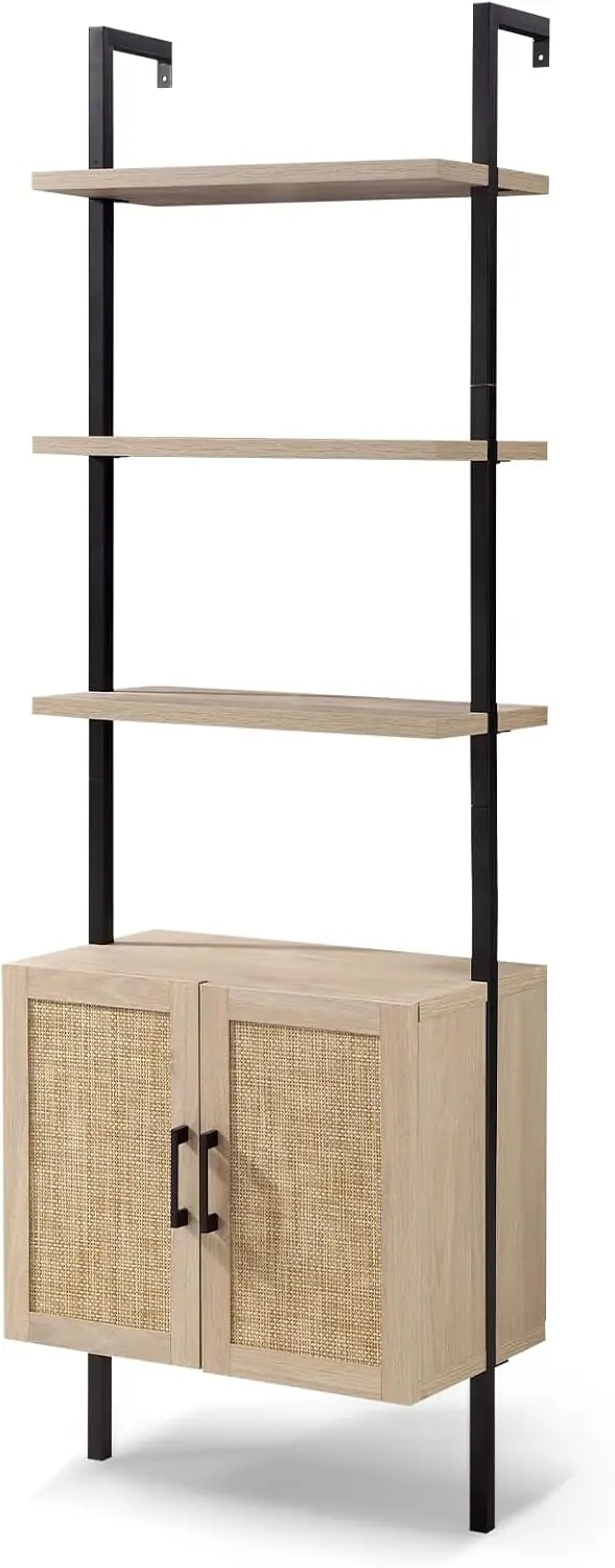 Tier Bookshelf with Rattan Cabinet, 73