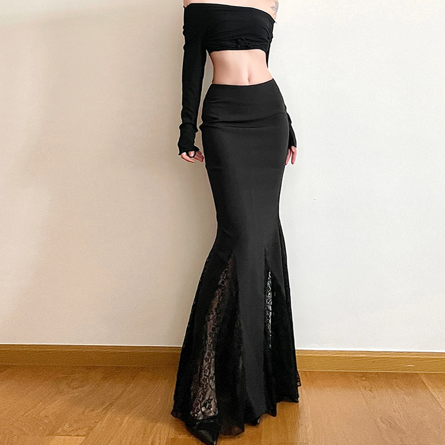 2025 New Korean Lace Splicing Half length Skirt, Large Size, High Waist, Slim Look, Wrapped Hips, Fishtail Skirt for Women