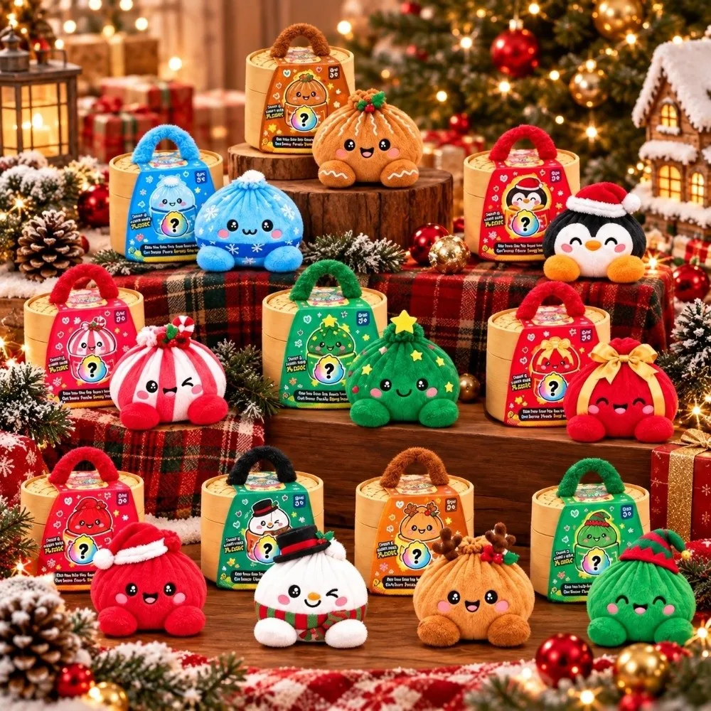 Soft Plush Stuffed Dumpling Squishies Stress Relief with Steamer Stuffed Steamed Bun Toy Fidget Giant Christmas Dumpling Pillow