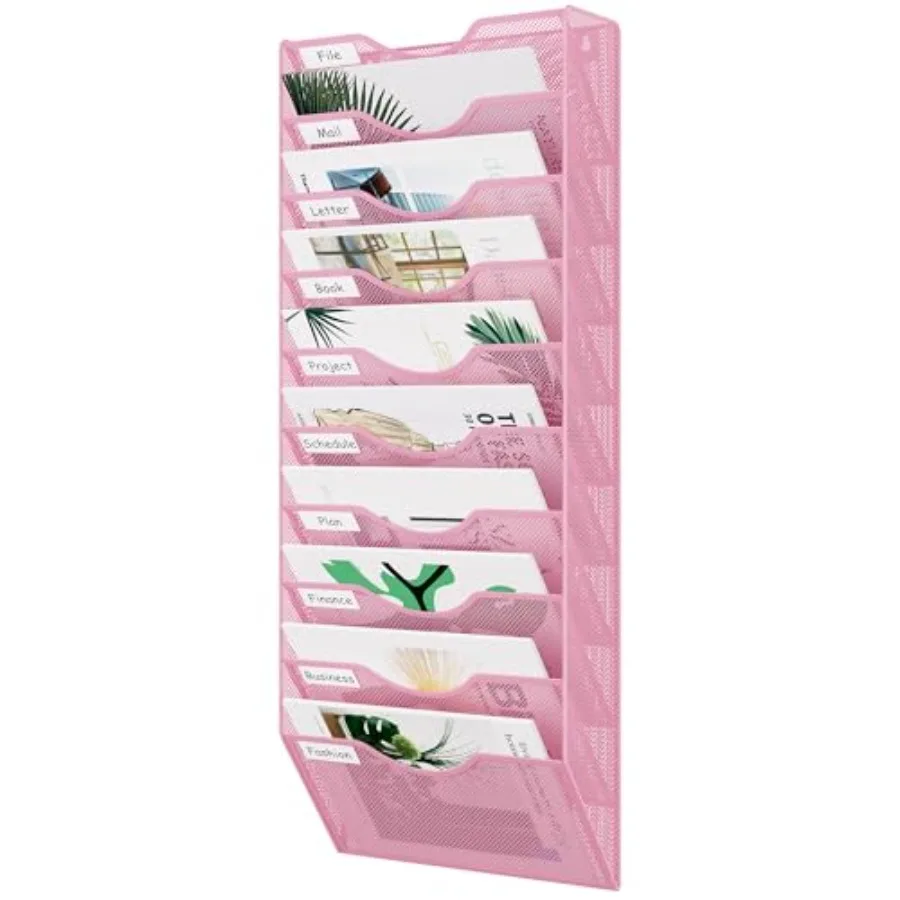 

Настенный органайзер для файлов с 10 карманами из сетчатого материала, подвесной держатель для бумаг с классификационными этикетками, вертикальный настенный органайзер для почты для офиса