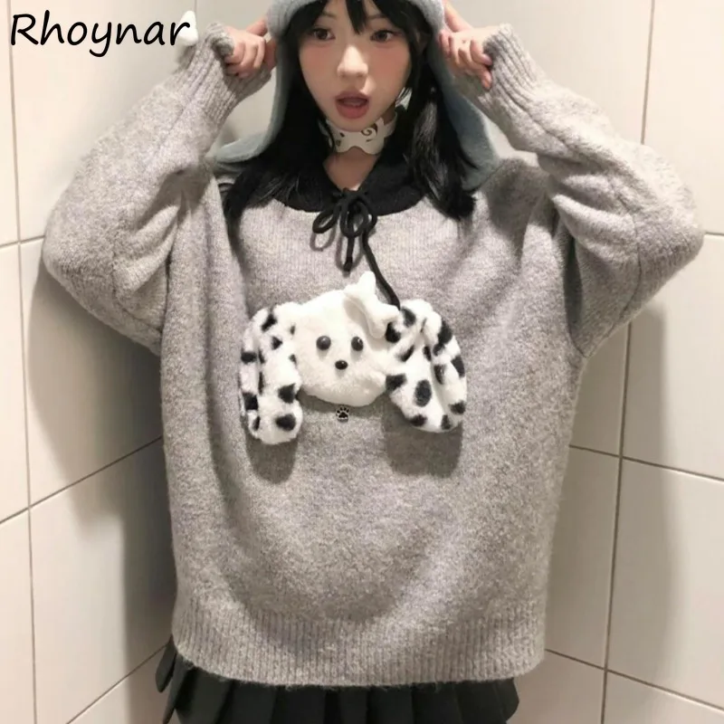 Kawaii Pullovers Women Ins Japanese Style Sweet Sweater Hooded Knitted Tender Design All-match Casual College Attractive Unique