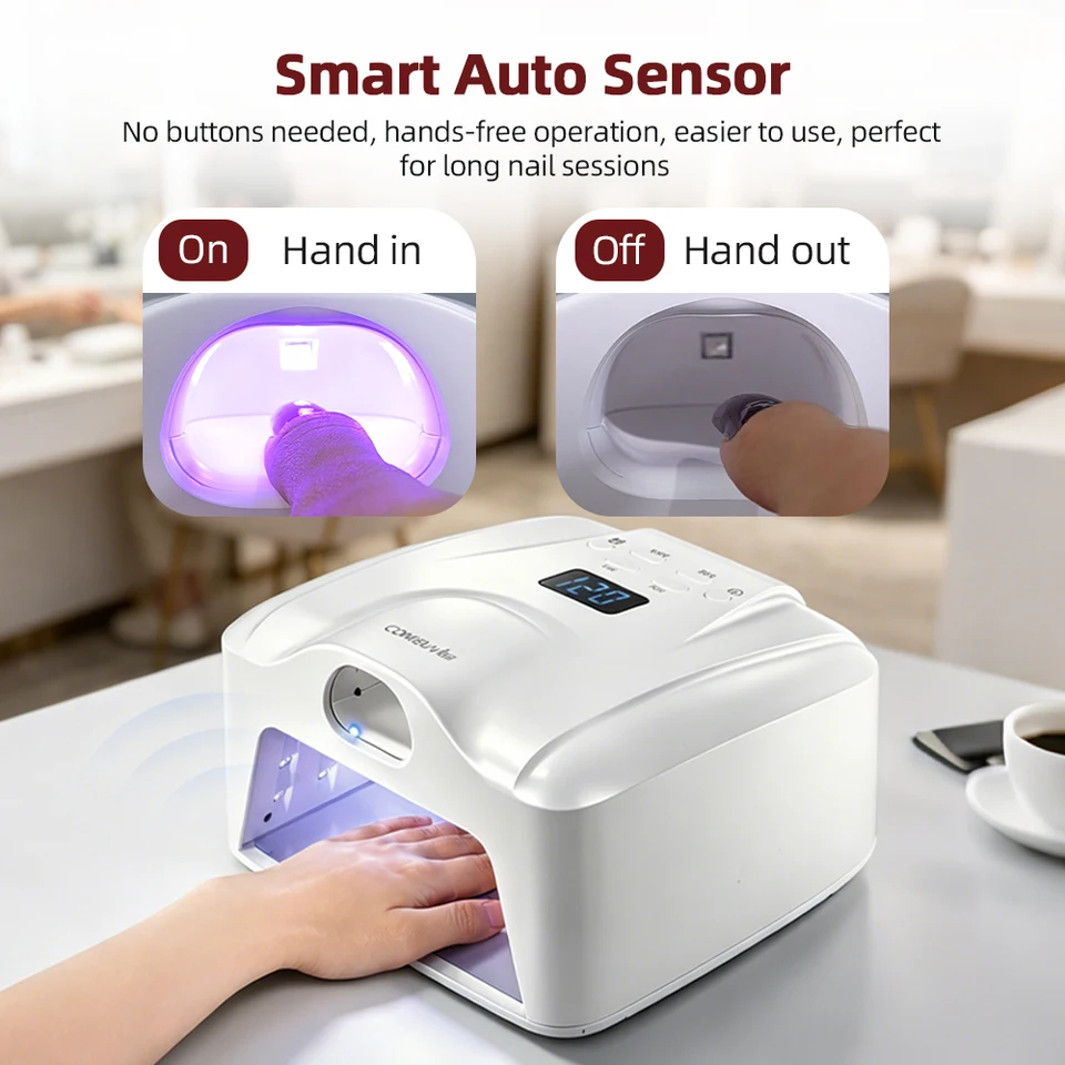 Lámpara Comeuv para un dedo o un dedo del pie, curado de gel con luz LED de secado rápido, sensor automático, doble lámpara 4