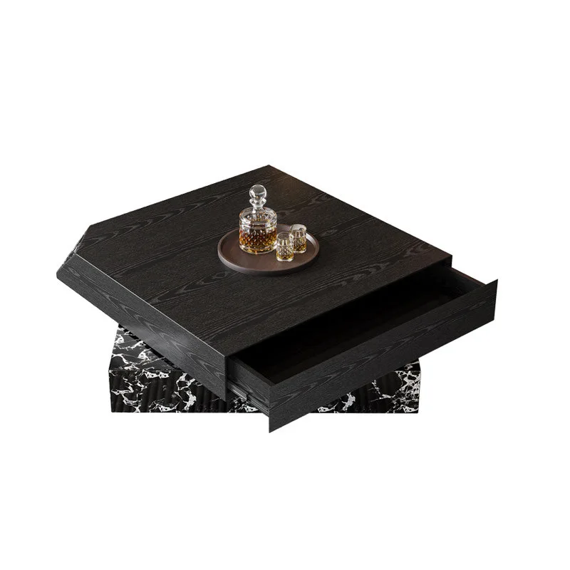 Italian minimalist rotatable drawer storage marble living room coffee table creative home wood grain high-end tea table
