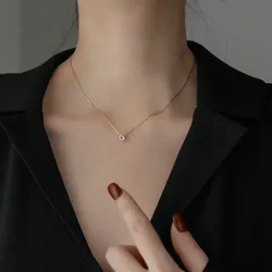 New Temperament Little Zircon Pendant Necklace for Women Classic Simple Gold Color Stainless Steel Chokers Jewelry Colorfast