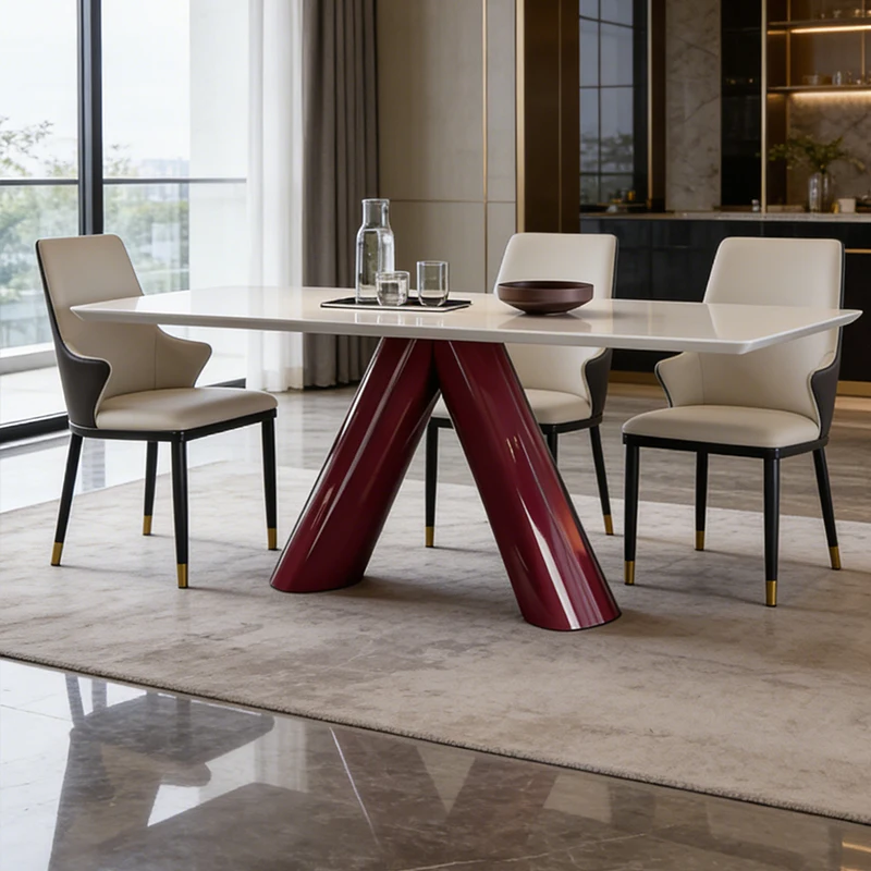 

Marble dining table rectangular villa high-end designer dining table living room simple modern dining table