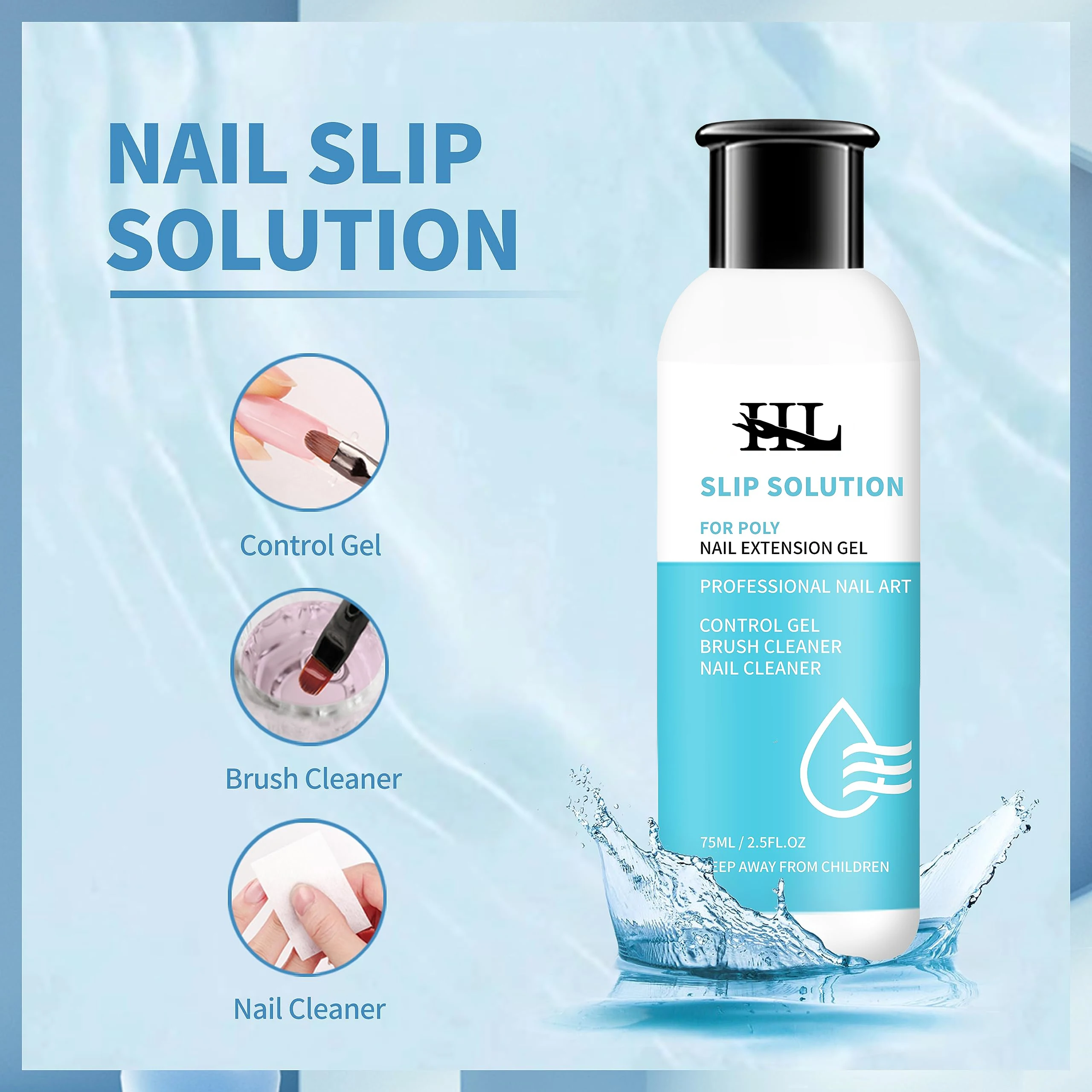 75ml HL Solution Kit - Easy Nail Extensions, Non-Stick Formula with Pro Brush, Ideal Beginner Set for Flawless Gel