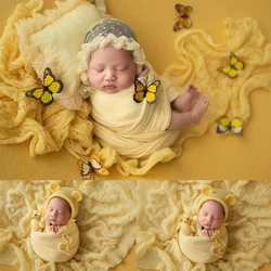 Newborn Baby Photoshoot Props Cotton Yarn Wraps Lace Hat Pillow Knitted Bear Hat Doll Butterfly Studio Photography Accessories