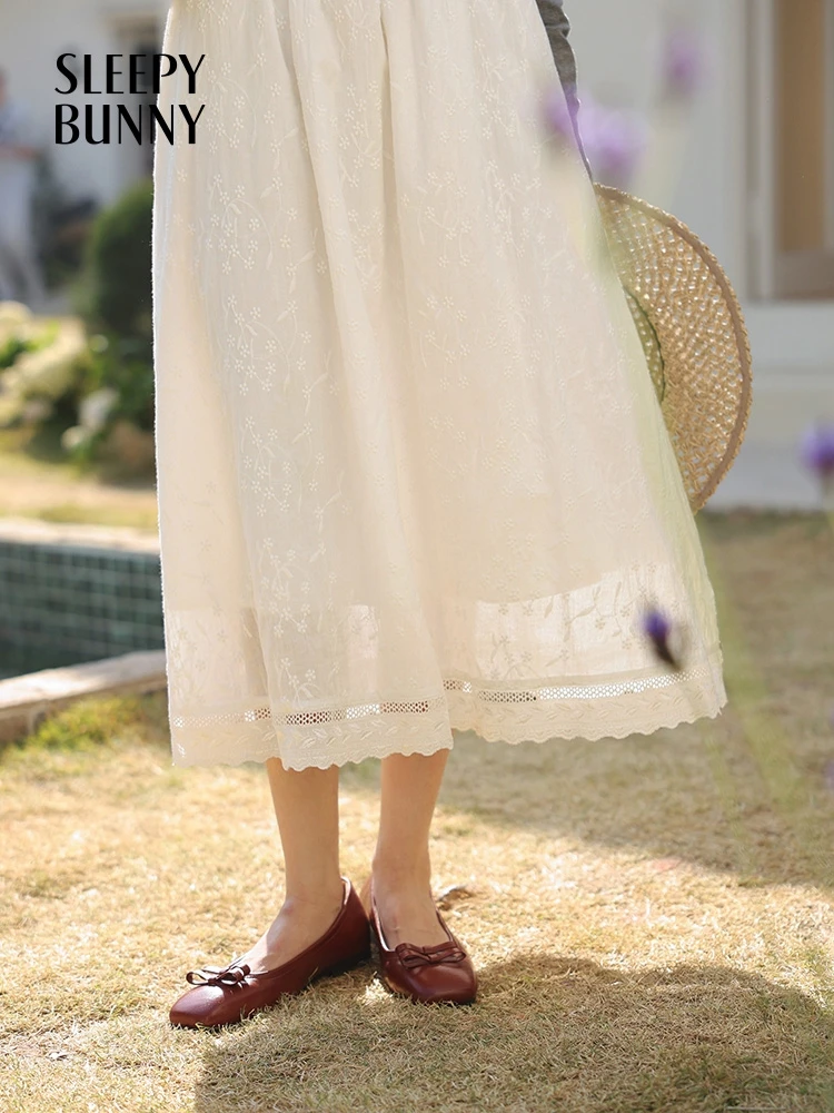 French Style White A-Line Midi Skirt Women Summer High Waist Flowy Slim Fit Elegant Lace Hem Skirt Petite Friendly Casual Outfit