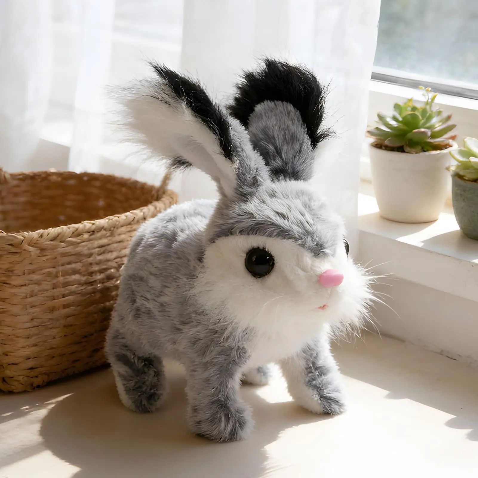 ของเล่นกระต่ายไฟฟ้าจำลองใหม่ ของเล่นกระต่ายไฟฟ้าแสนน่ารัก ของเล่นกระต่ายแบบโต้ตอบ ของขวัญสำหรับเด็กวัยเตาะแตะ ของเล่นกระต่ายแครอทตุ๊กตาขนนุ่มสำหรับวันเกิด