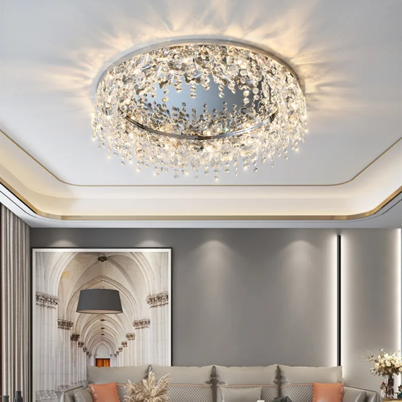 

Modern Round Crystal Ceiling Lamp Chrome Nordic Atmosphere LED Hanglamp Master Bedroom Foyer Dining Room Lighing Fixtures E14