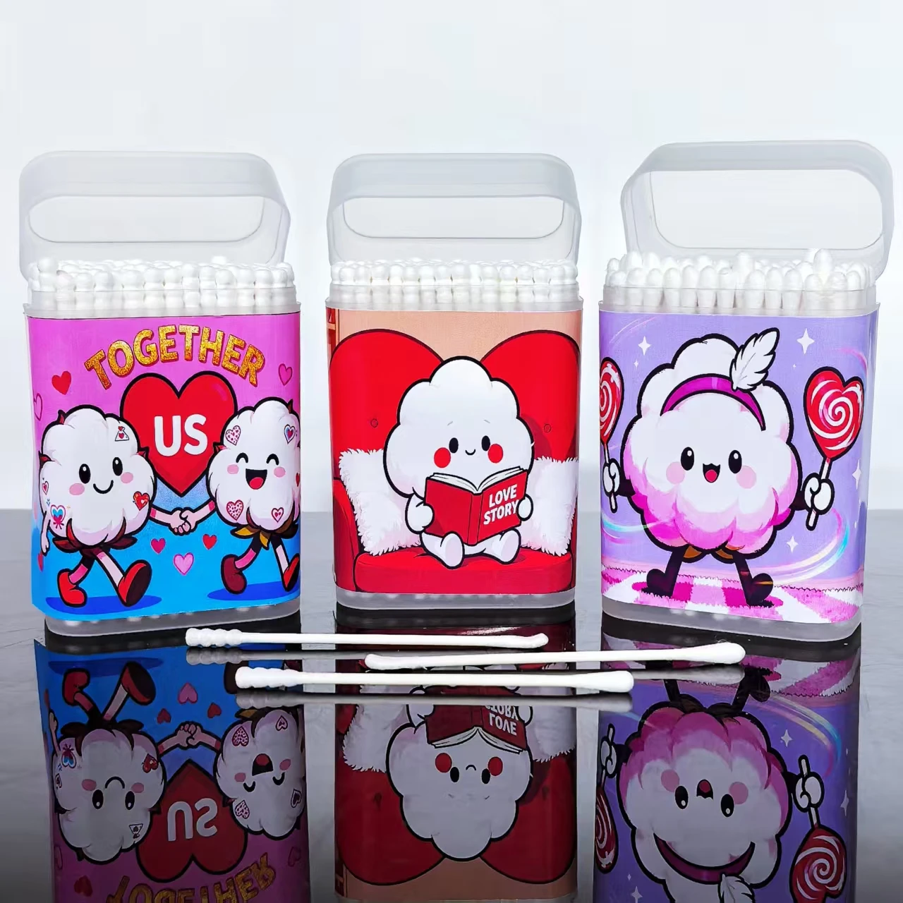 300 peças cotonetes de algodão para o dia dos namorados, cotonetes de papel de eixo fino de duas cabeças, presentes de dia dos namorados