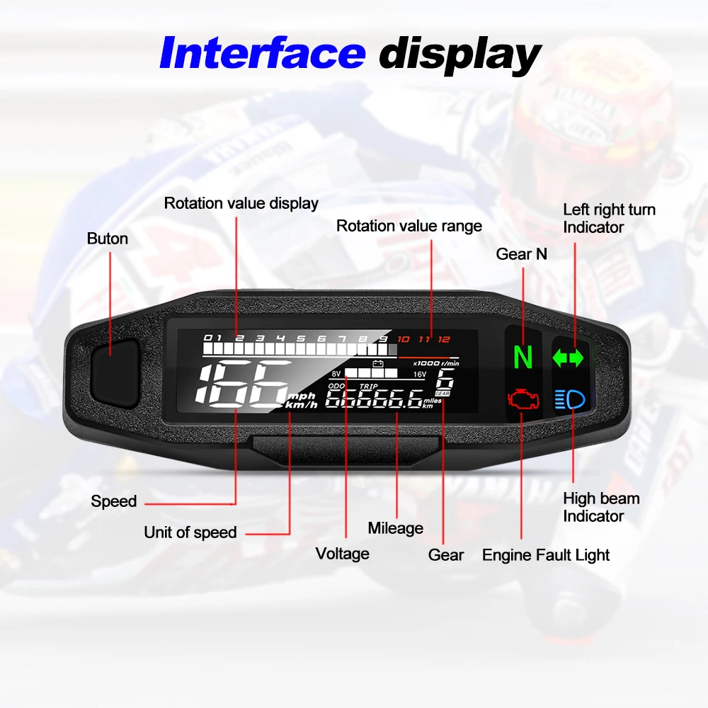 Motorcycle Speedometer Oil Gauge Tachometer Universal Digital Meters Instrument Cluster Turn Signal Light Indicator LCD Display