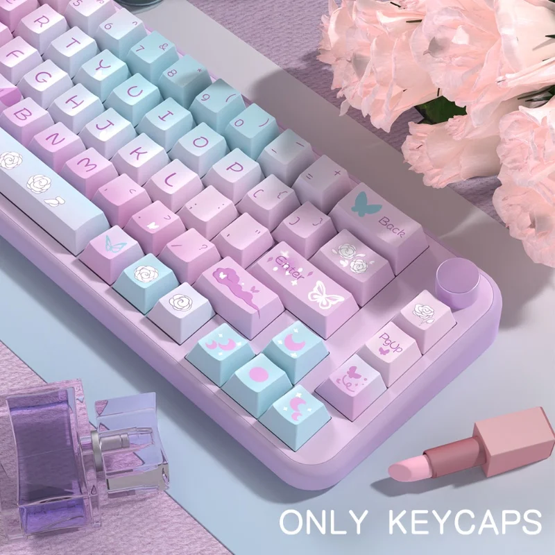 Dreamy Purple Butterfly Themed Keycaps Original 158key Factory Height Keycaps Customization Pbt Mechanical Keyboard Cute Keycaps