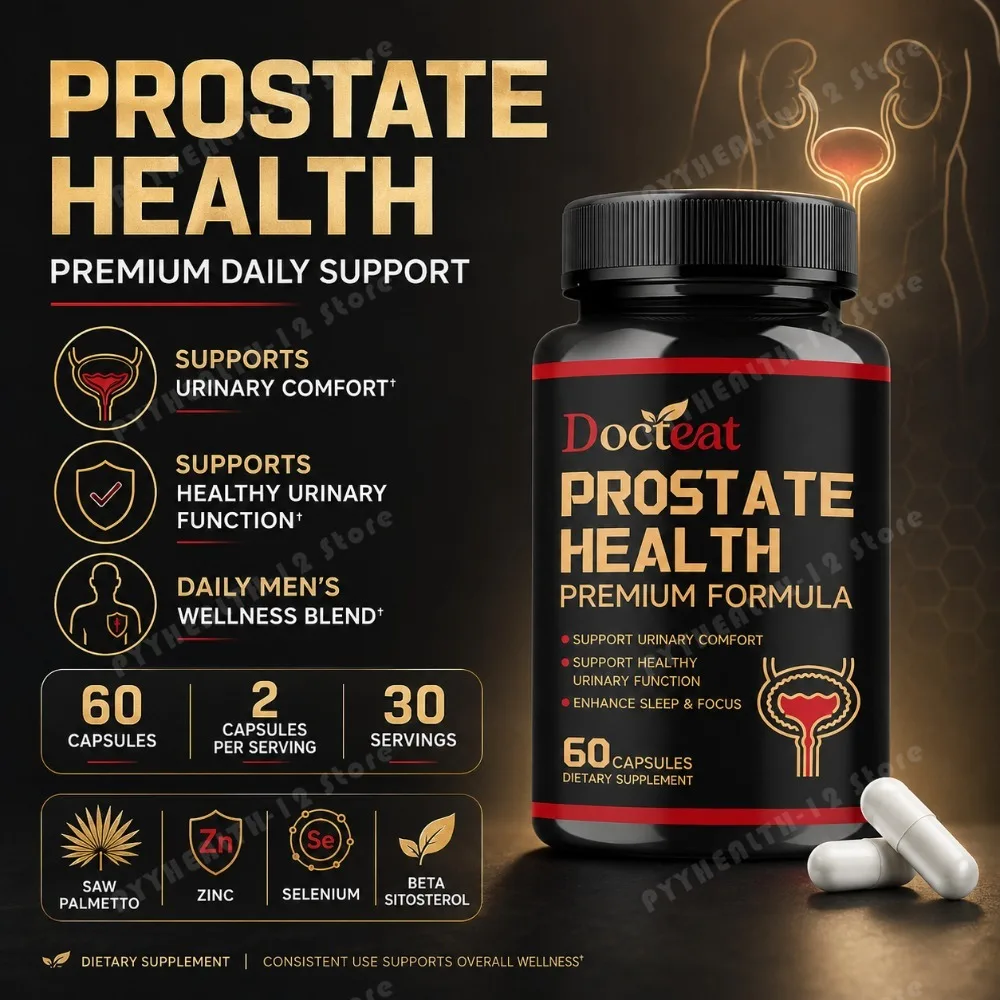 Docteat Prostate Health Capsules with Saw Palmetto 160mg, Zinc, Selenium & Turmeric, Urinary Function & Focus Support 60ct
