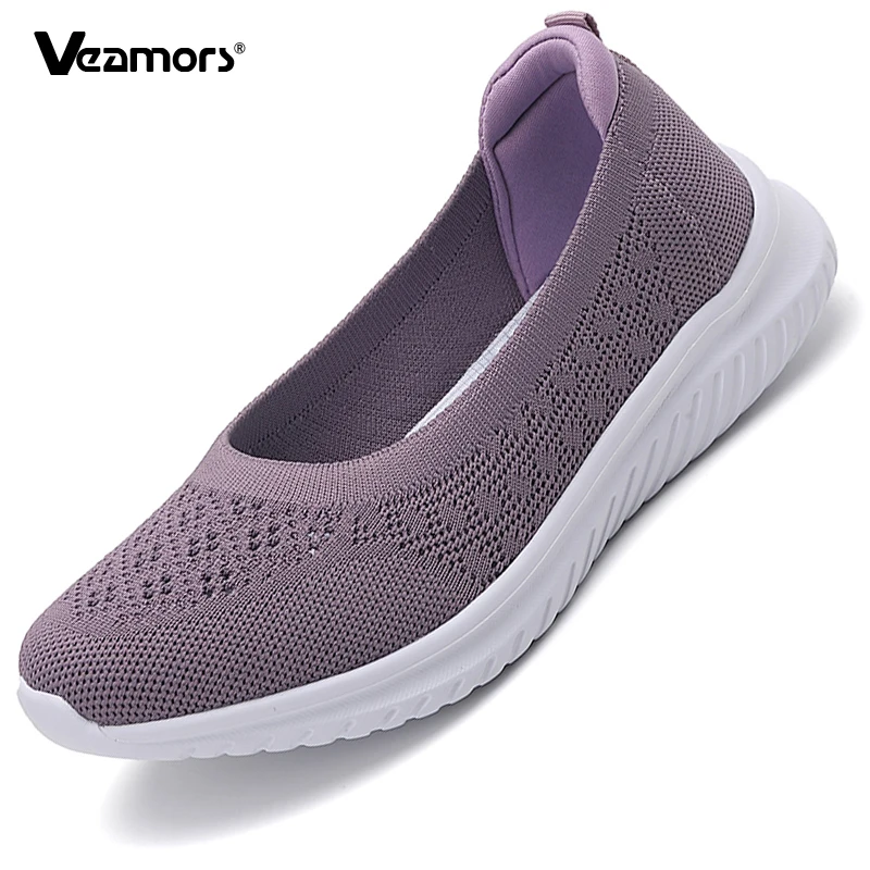 

Breathable Knitted Mesh Walking Shoes for Women Light Comfortable Daily Flat Shoes Ladies Slip-on Casual Shoes for Traveling