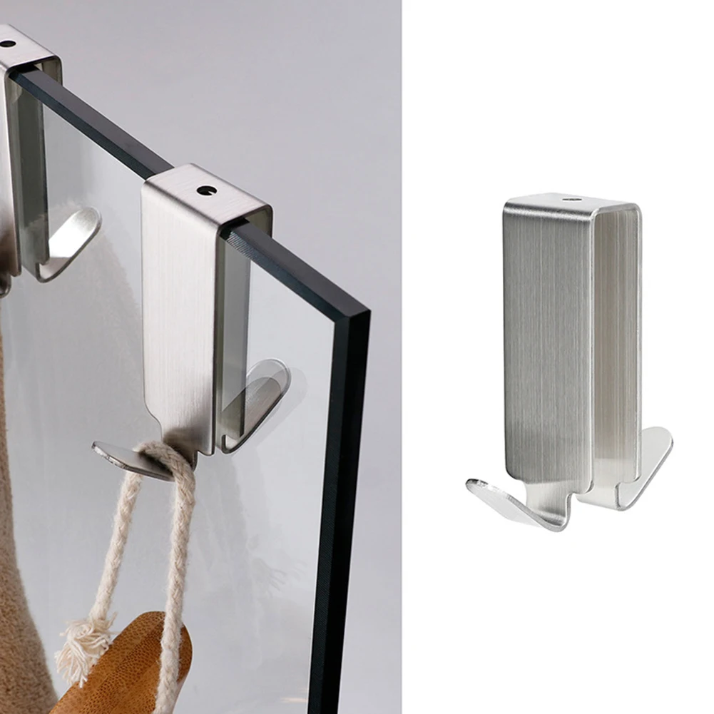 Stainless Steel Double Side HooksBathroom Shower Door Hook Over Glass Door Shower Towel Rack For Glass Wall Or Glass Door