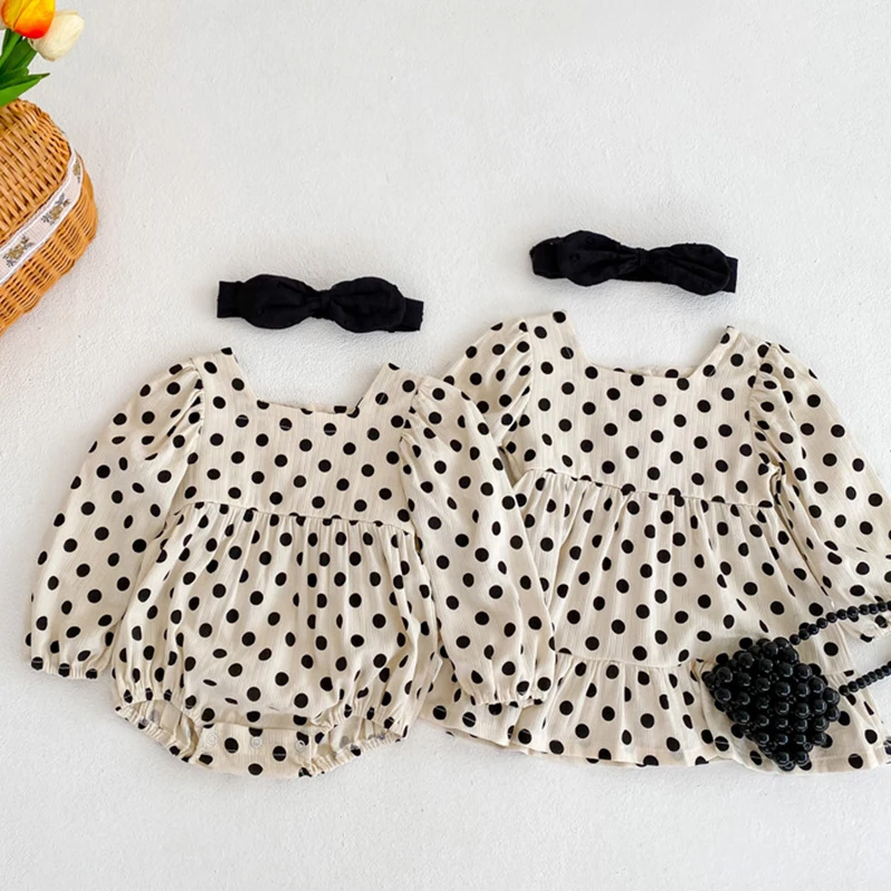 

Infant Baby Girls Sister Dress Clothes Spring Autumn Newborn Baby Girls Long Sleeve Dot Bowknot Jumpsuits Children Rompers