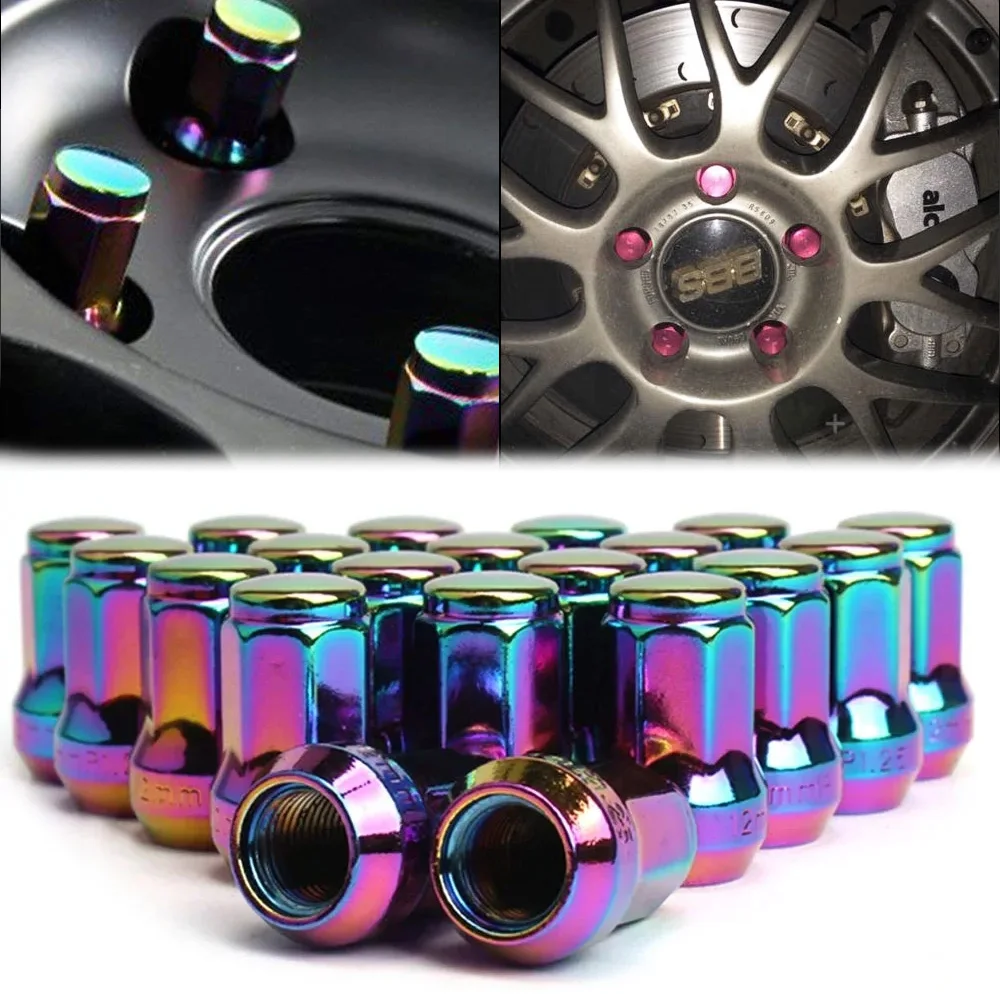 20pcs + 1Key Racing Wheel Lug Nuts M12x1.5/1.25 Steel Extended Screw Car Modified Accessories Universal 32mm Car Wheel Lug Nuts