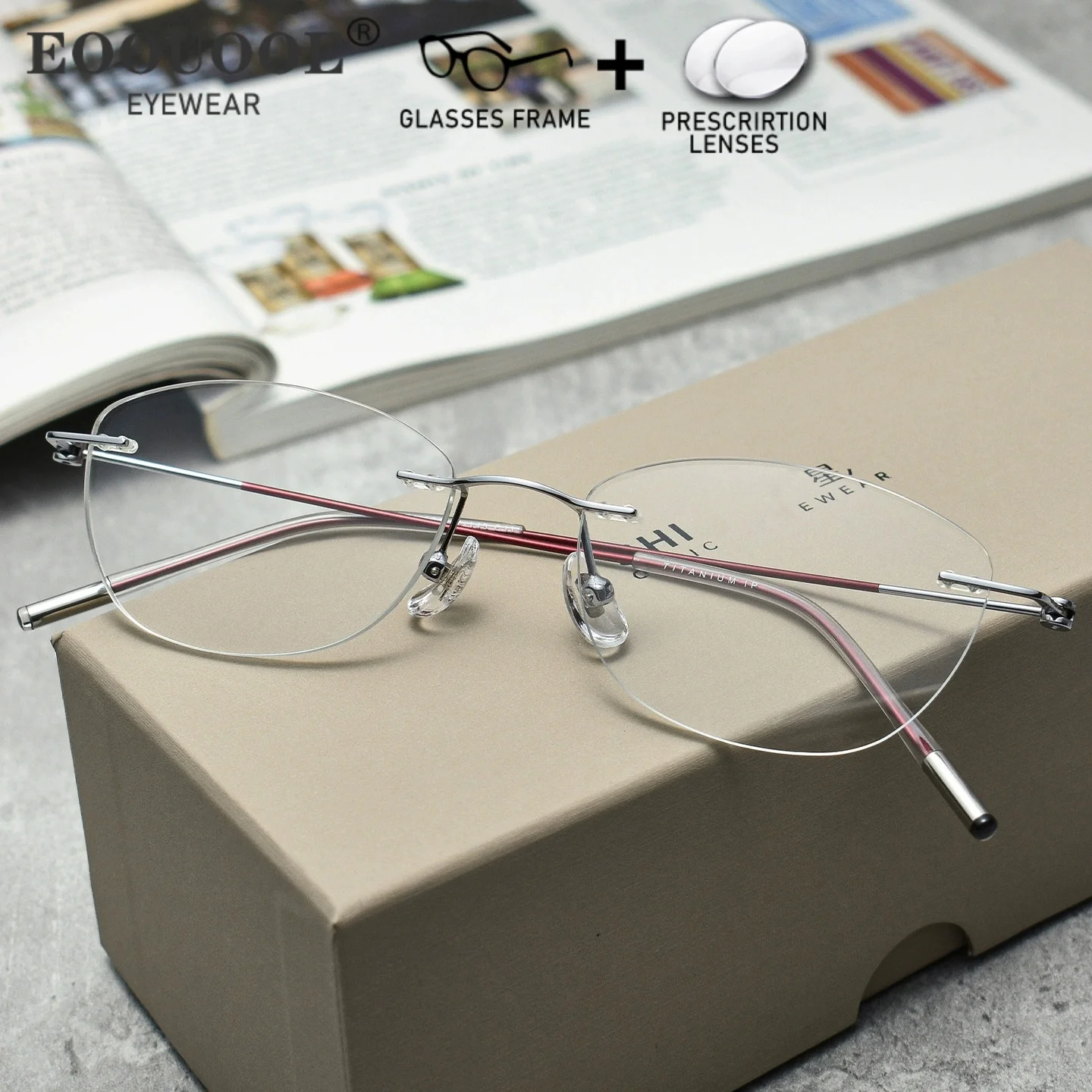

Women Rimless Glasses And Prescription Lenses Titanium Optical UV Myopia Hyperopia Reading Eyewear Progressive Anti-reflection