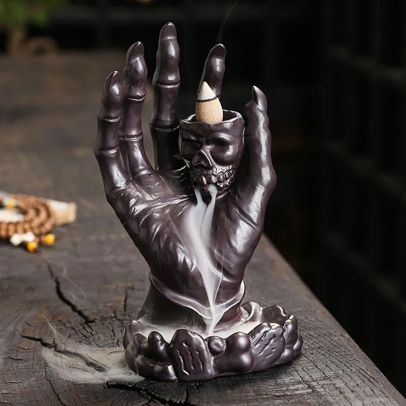 

Ceramic Kiln Into Halloween Ghost Hand Backflow Incense Burner European Ghost Festival Skull Head Buddha Hand Backflow Stove