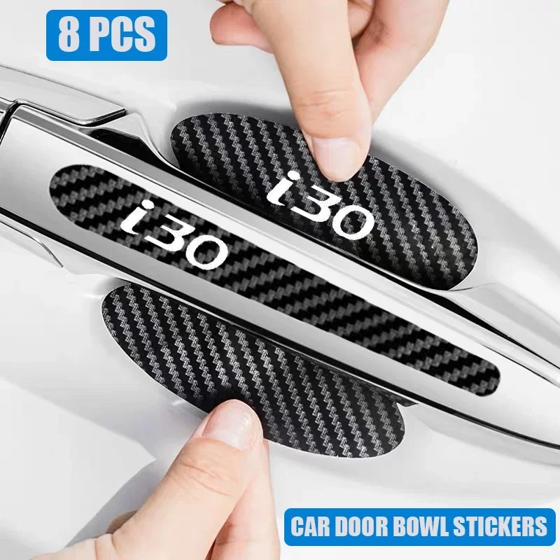8PCS Car Door Bowl Stickers Cover for Hyundai I30 Logo Carbon Fiber Exterior Strip Texture Protect Anti Scratches Tape Decals