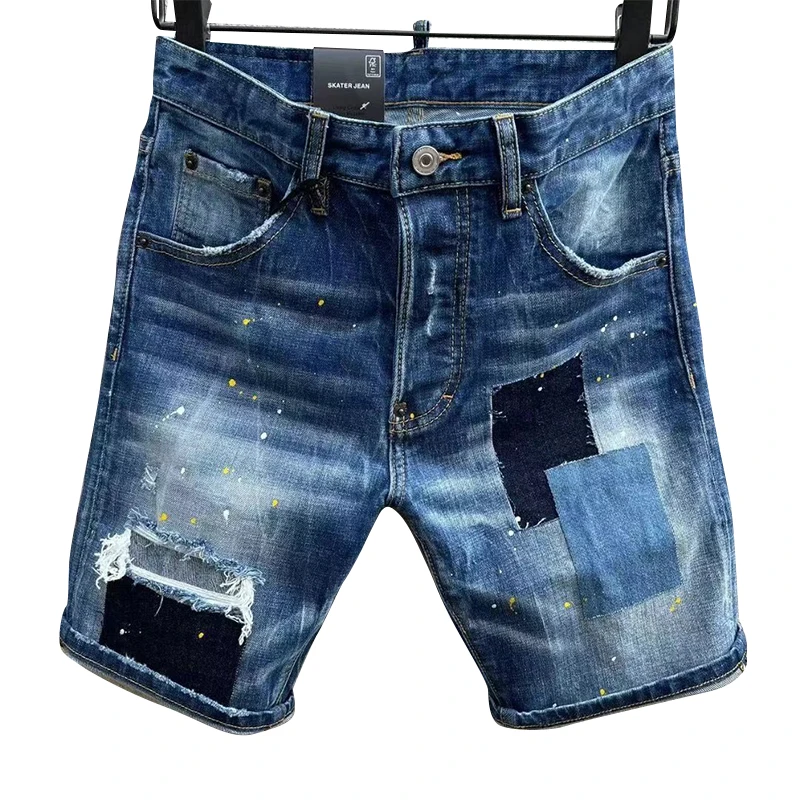 

starbags dsq C009-1 New five-quarter jeans washed with holes and patches painted slim denim shorts