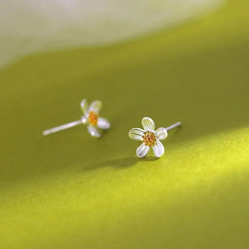 925 Sterling Silver Flower Simple Stud Earrings For Women Elegant Luxury Jewelry Accessories Wholesale 2024 Trend Argent 925