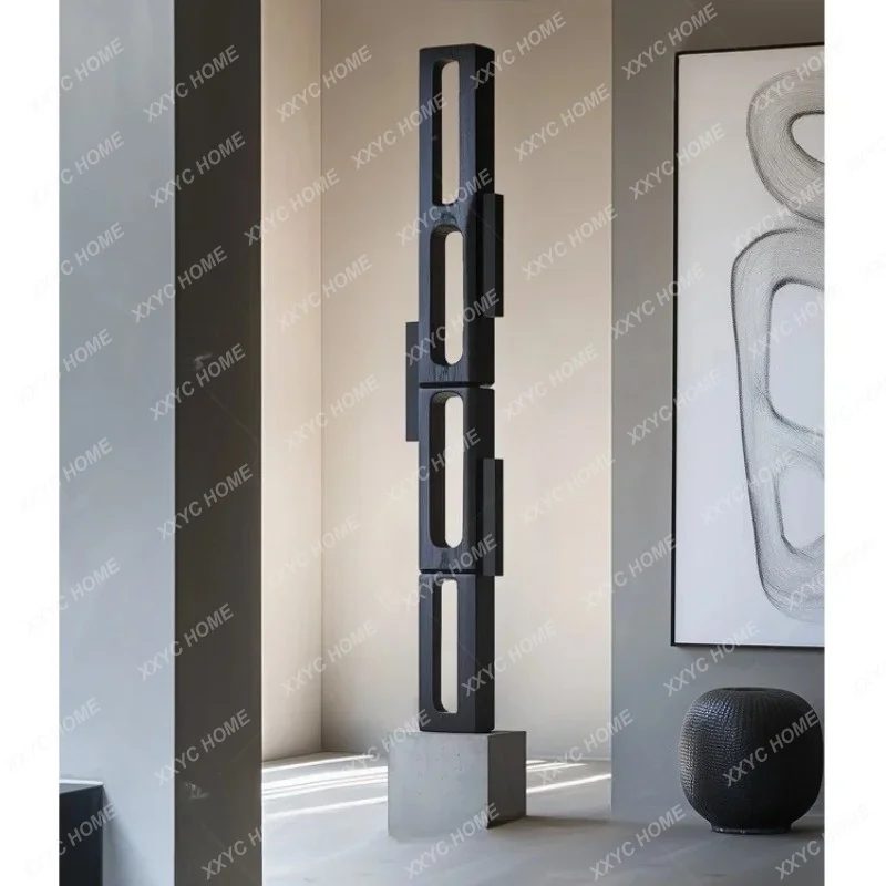 

ls 04 Stillwind Large Geometric Solid Wood Sculpture Floor-to-Floor Ornament Modern Art Installation Vertical Decoration