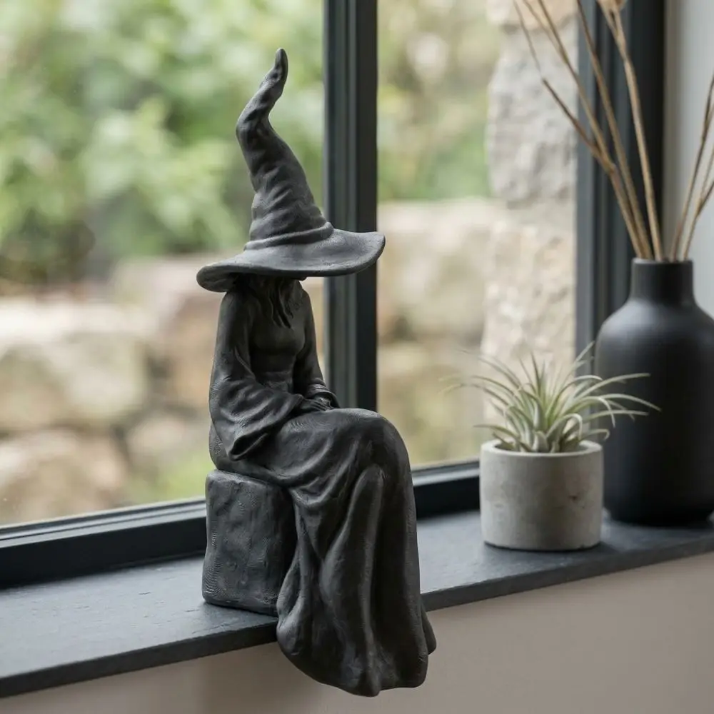 3D Printed Halloween Sitting Witch Figurine Plastic Dark Style Vintage Faceless Witch Sculpture Gothic Break-Resistant