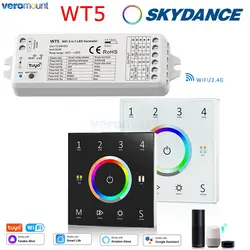 WT5 WiFi RGBCCT LED Controller DC12V 24V DIM CCT RGB RGBW Strip Wall Mount Touch Panel Control Tuya APP Echo Plus Voice Control