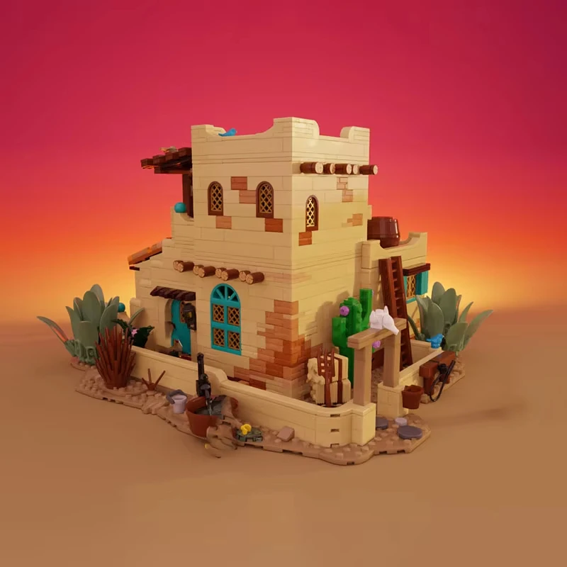 2055 Uds. MOC edificio de ciudad estilo mexicano casa adobe puesta de sol rancho modelo DIY montaje juguetes de bloques de construcción regalo de cumpleaños para niños