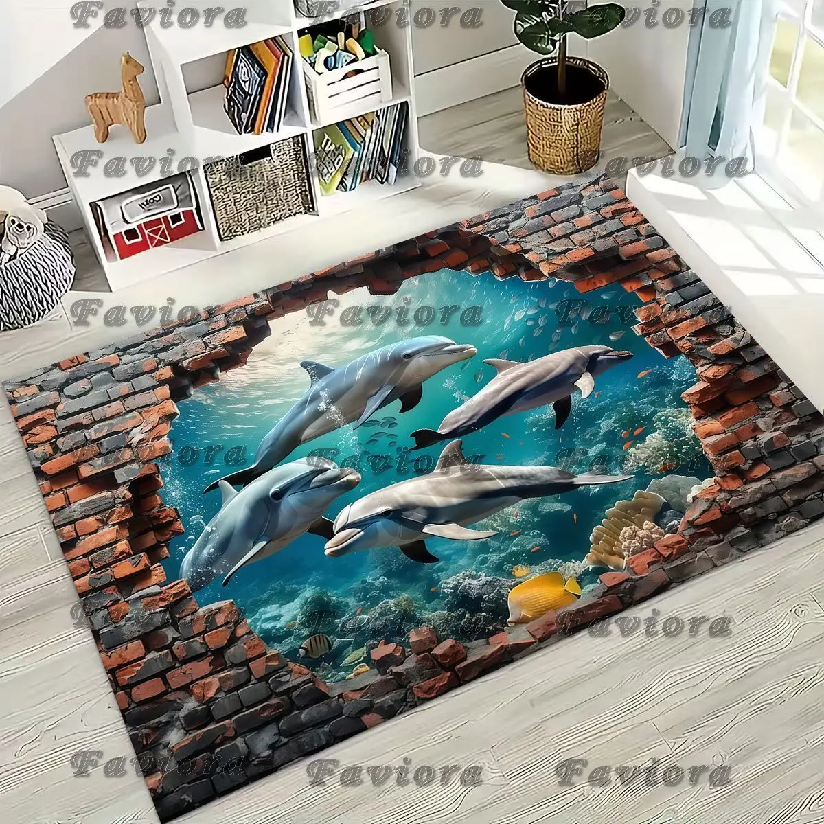 

27 Style 3D Illusion Sea Underwater World Dolphin Rug for Bedroom Living Room Sofa Home Doormat Decor, Kids Non-slip Floor Mat