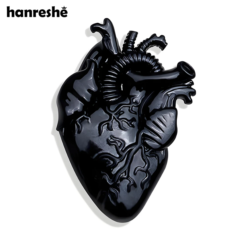 Hanreshe New Black Heart Pin Medical Cardiology Anatomy Brooch for Doctor Nurse Lapel Badge Jewelry Accessories Gifts