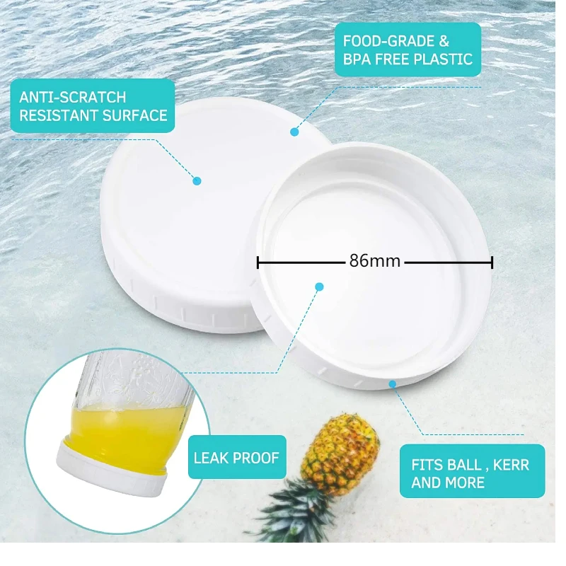 16PCS Wide Mouth and silice rings Mason Jar Lids Plastic Storage Caps for Canning Jars Leak-Proof Anti-Scratch Resistant 86mm