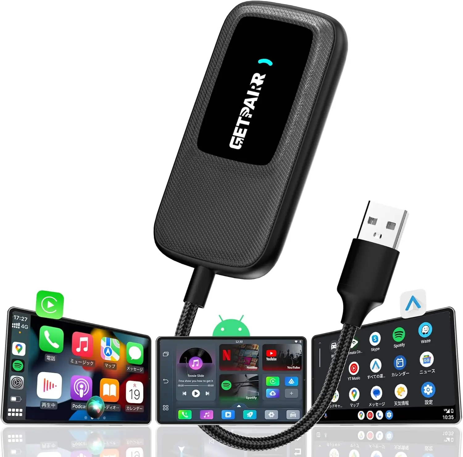 

3-in-1 Wireless CarPlay & Android Auto Adapter, Auto Connect, No Delay, 4GB+32GB, Supports YouTube, Netflix, Spotify, IPTV, Offl