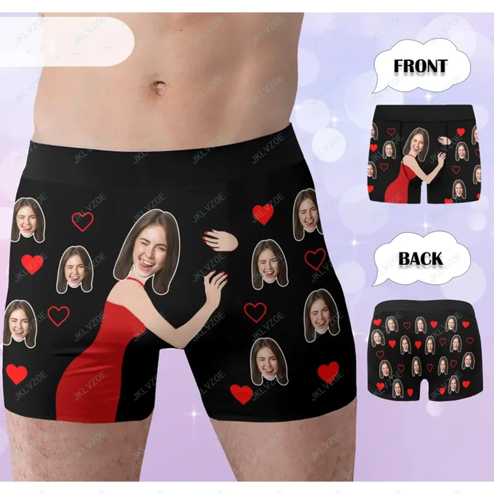 Custom Boxers Men Women Personalised Boxers With Face On Underwear Heart Valentine's Day Gifts For Boyfriend/Husband