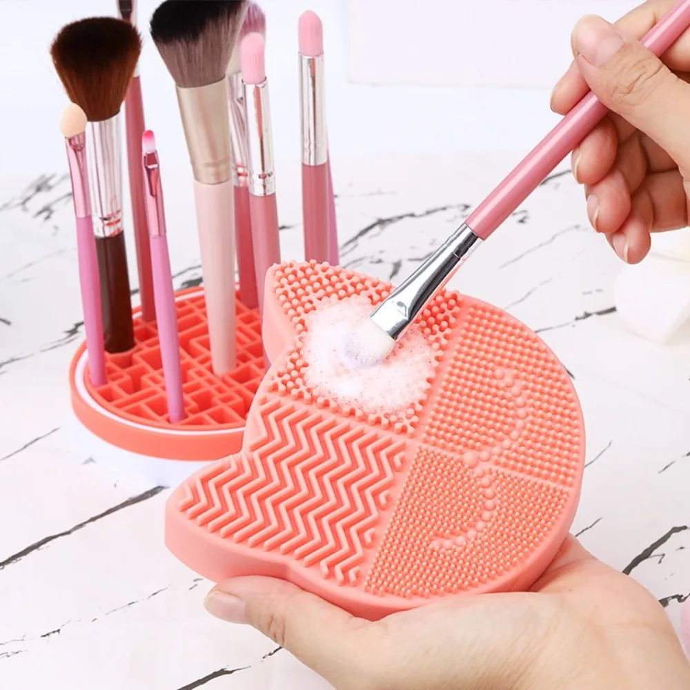 Silicone Makeup Brush Cleaning Box 2 in 1 Multifunction Make Up Tool Scrubber Box Cat Head Shaped Portable