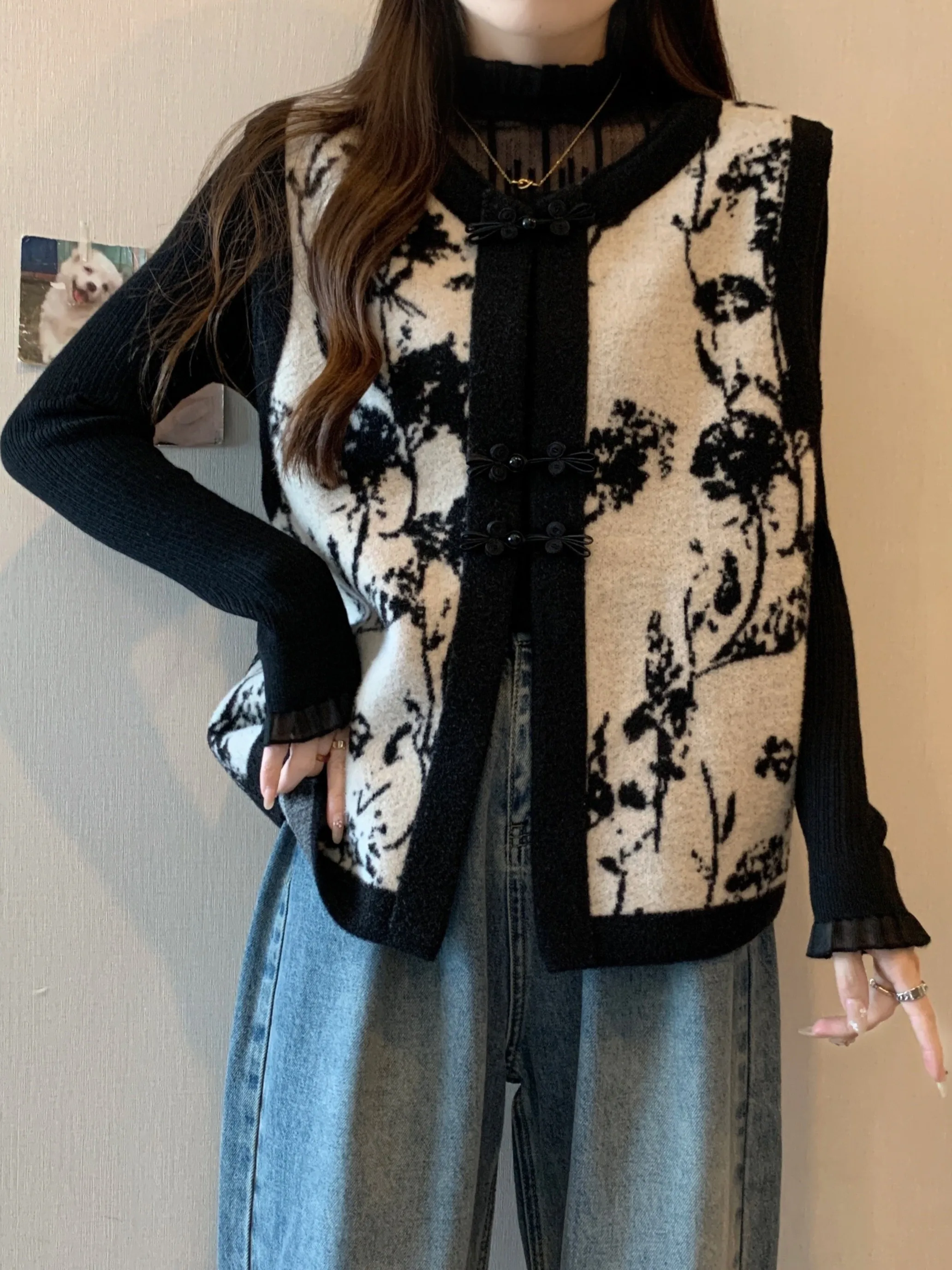 

New Chinese Sle Knitted Open Cardigan Vest Women's plus Size Spring Summer Svel Top with Button Detailing Outerwear