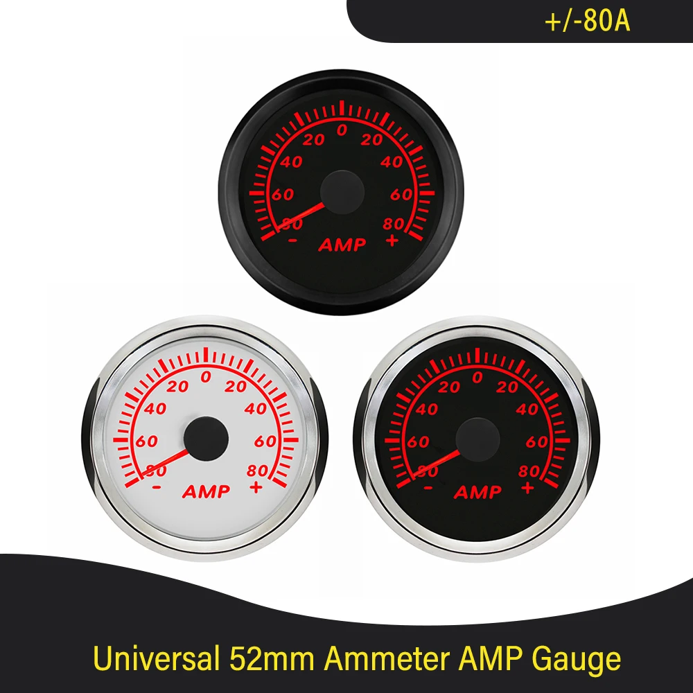 52mm Newest Universal Ammeter Ampere Meter +/-50A +/-80A +/-150A  with Current Sensor 9-32V with Red Backlight for Car Boat