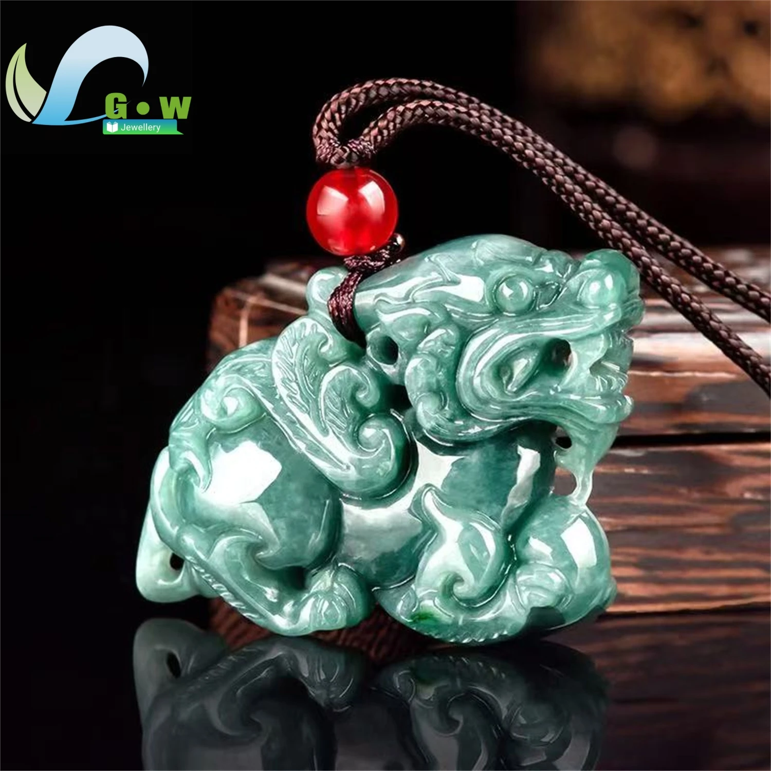 Natural Grade A Icy Blue Jadeite Flying Qilin Three Dimensional Pendant Unisex Carved Hanging Jade Flat Ornament Necklace Fine