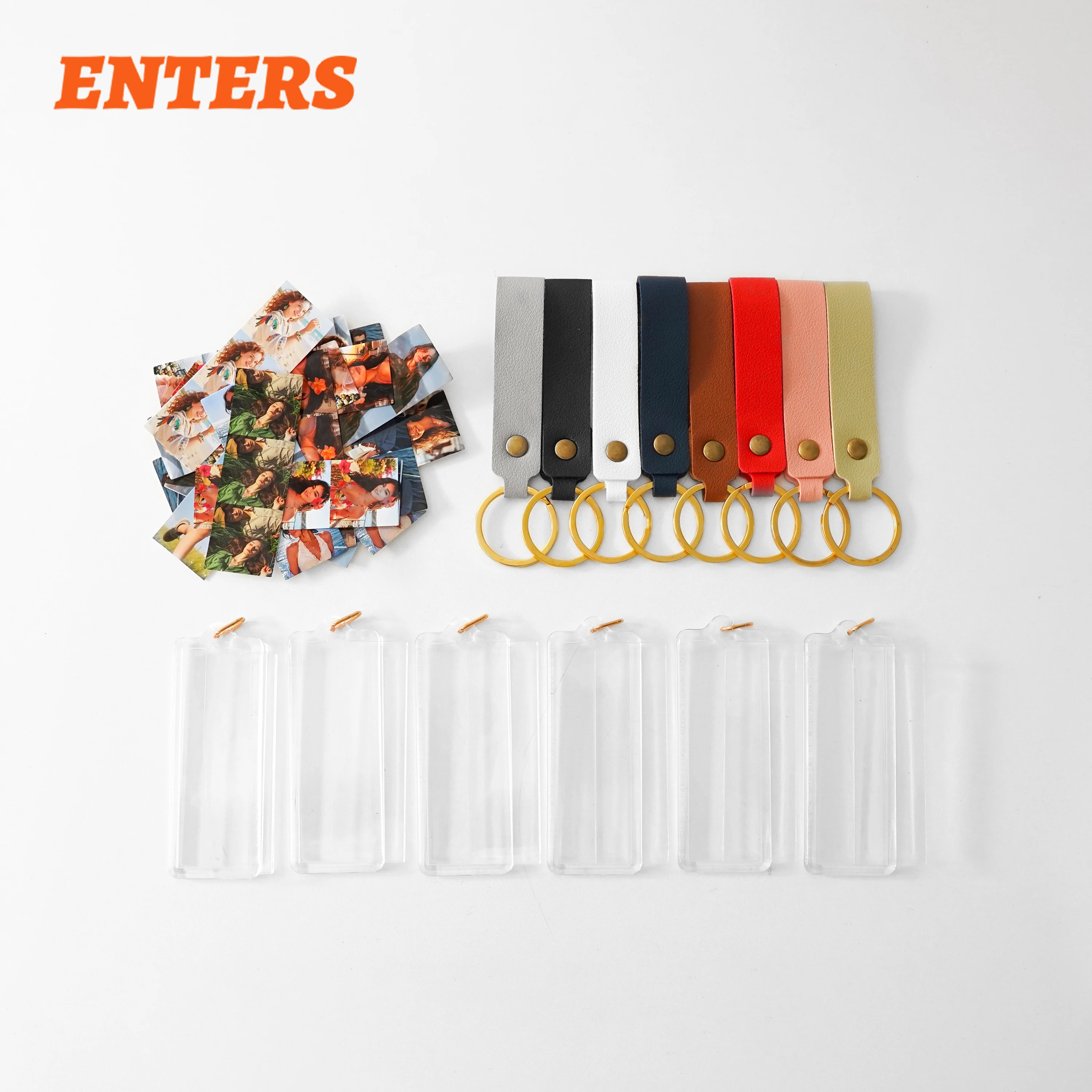 DIY 25*75mm Rectangle Photo Keychain Blanks Kit 8 Colors 100 Sets Picture Insert Keyring Handmade Craft Making Supplies