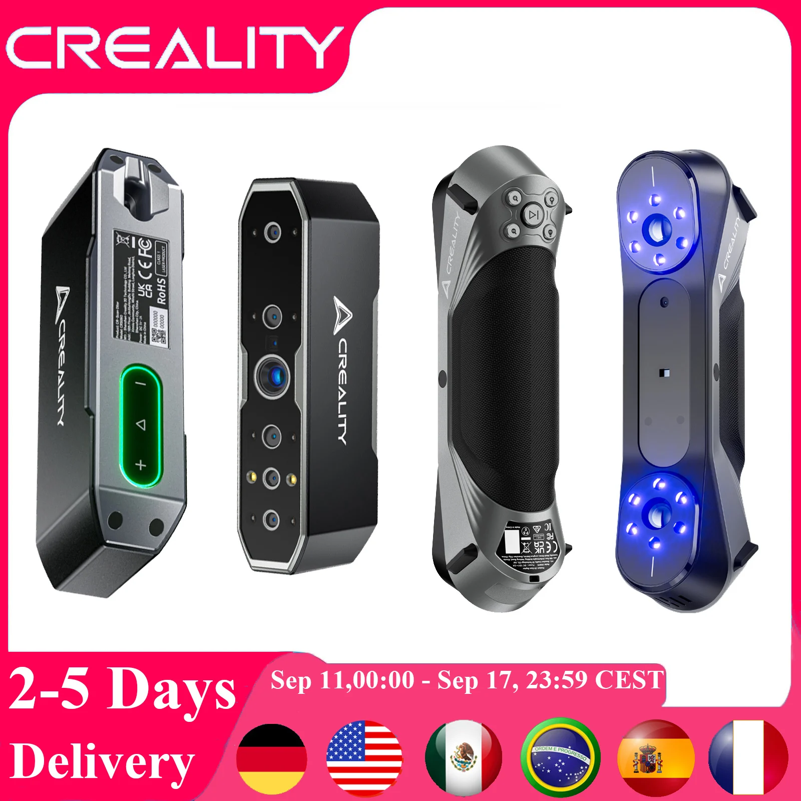 

3D-сканер Creality CR-Scan Raptor 0,02 мм Accurac для 3D-принтера Двухлинейный синий и NIR Антивибрационный сканер CR-сканер Выдра