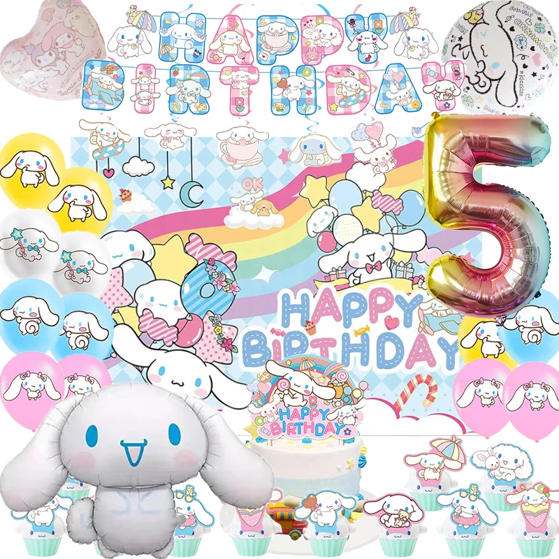 Sanrio Cinnamoroll Birthday Party Decoration Balloon Banner Backdrop Cake Topper Party Supplies Baby Shower