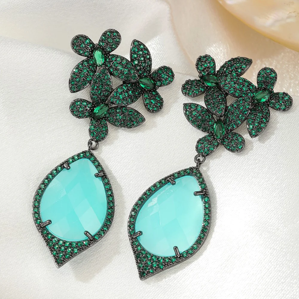 

New Multicolor Hollow Tassel Drop Earring For Women Wedding Party Cubic Zircon CZ Dubai Bridal Earring boucle d'oreille