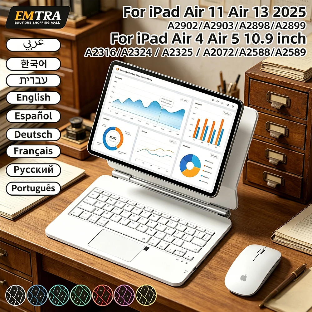 

Магнитная смарт-клавиатура Magic Keyboard для iPad 10-го поколения, магнитные смарт-чехлы для iPad 13/12.9/11/10.9/8.3 дюйма, сенсорная панель, клавиатура с подсветкой, Bluetooth, испанская раскладка