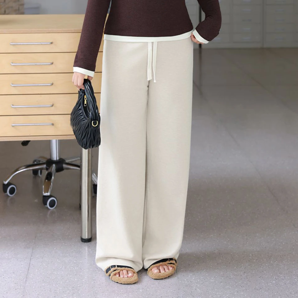 XXXXL moda de talla grande pantalones de pierna ancha para mujer pantalones de lana de punto sueltos y suaves Premium Casual Otoño e Invierno 9420