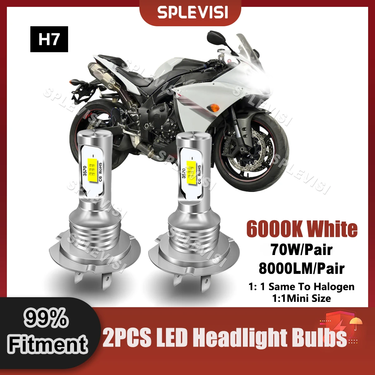 LED moto světlomet H7 žárovky 9V-24V pro yamaha YZF R1 2007 2008 2009 2010 2011 2012 2013 2014 2015 2016 2017 2018 2019 2020 2021