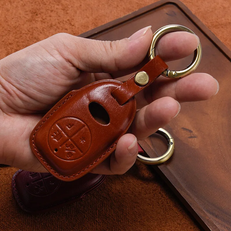 Handmade Genuine Cowhide Leather Smart Key Fob Cover Fit For Vespa GTS300 2026 Motorcycle Remote Key Case Vintage view 3