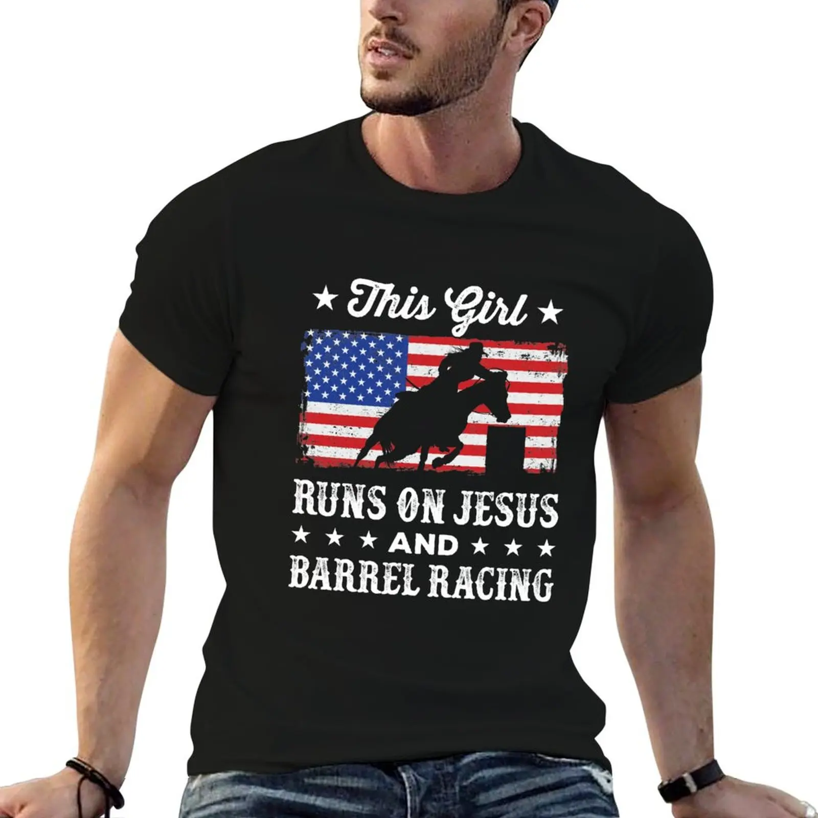 This Girl Runs on Jesus and Barrel Racing T-Shirt Comfortable Work Wear Tee