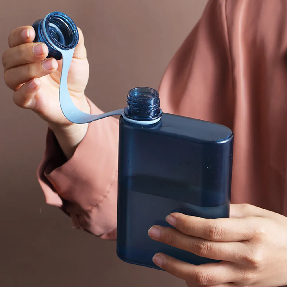 Flat Water Bottle Portable Travel Flask Reusable Water Kettle Bottle Leak Proof Rope for Hiking Cycling Fitness Outdoor Sports